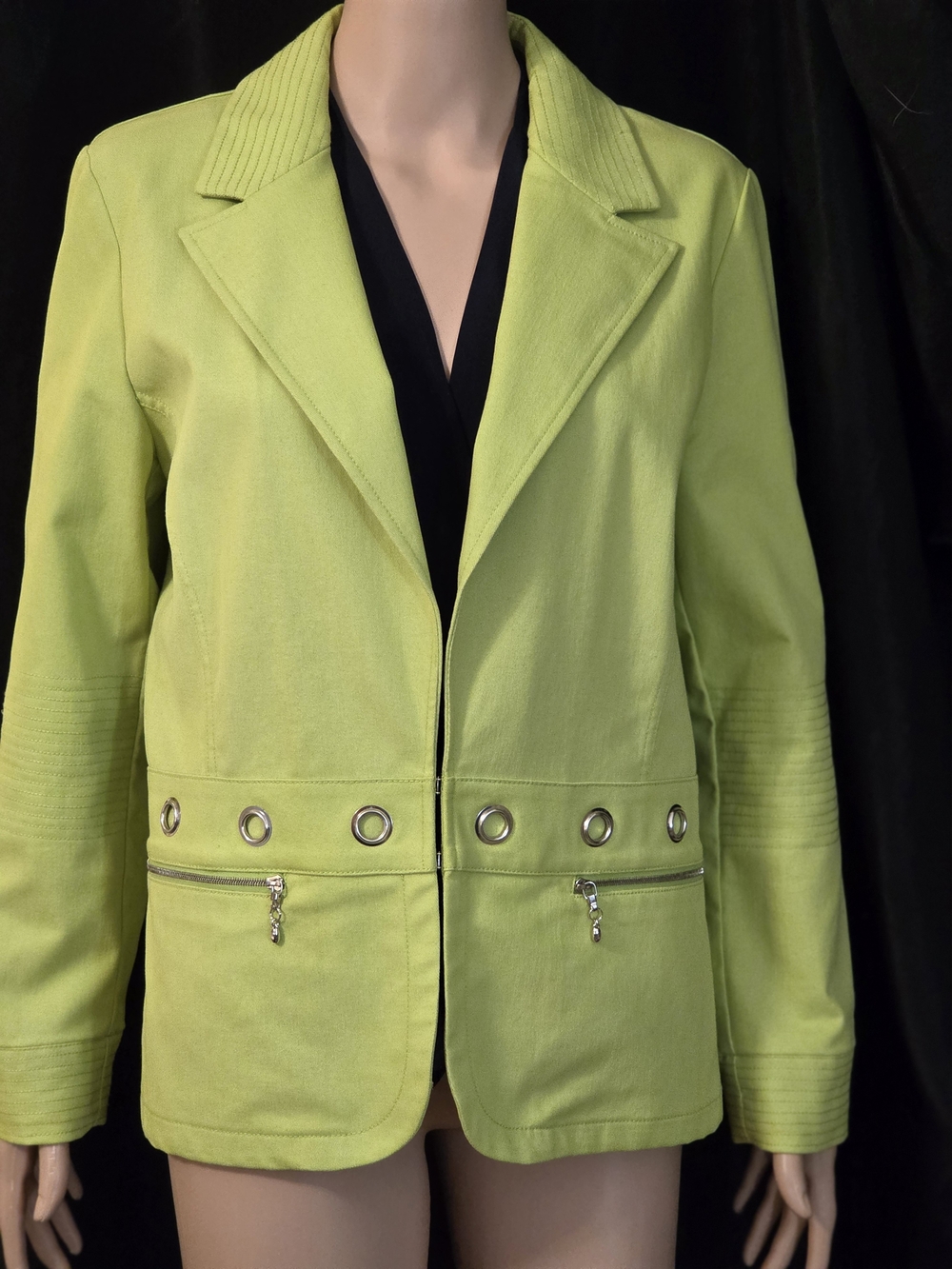 St John Sport Lime Green Grommet Detail Blazer Jacket
